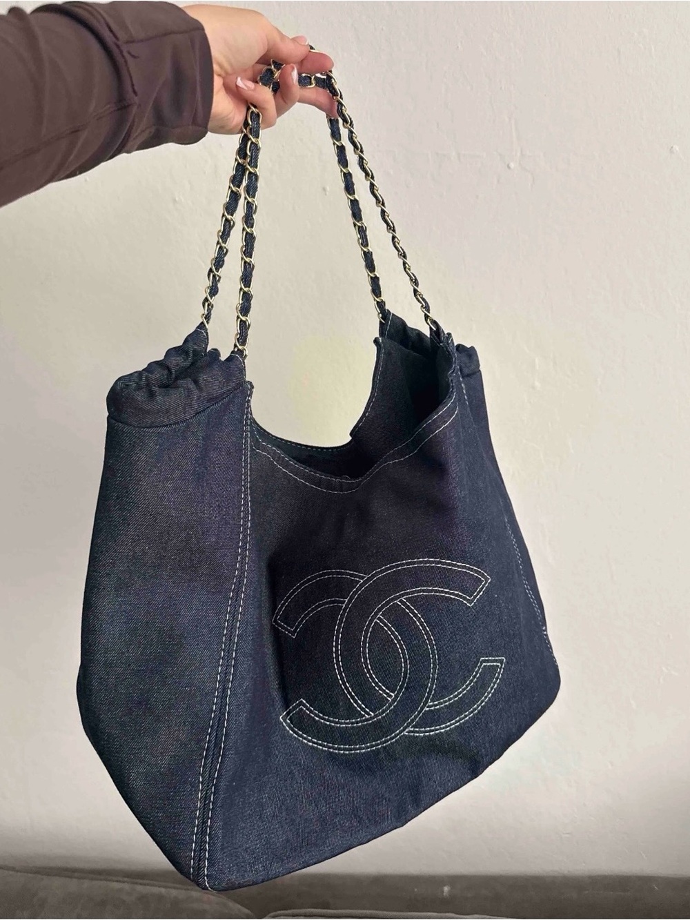 Brand new 1:1 Navy Denim Double C Print Chain-Handle Shoulder Bag